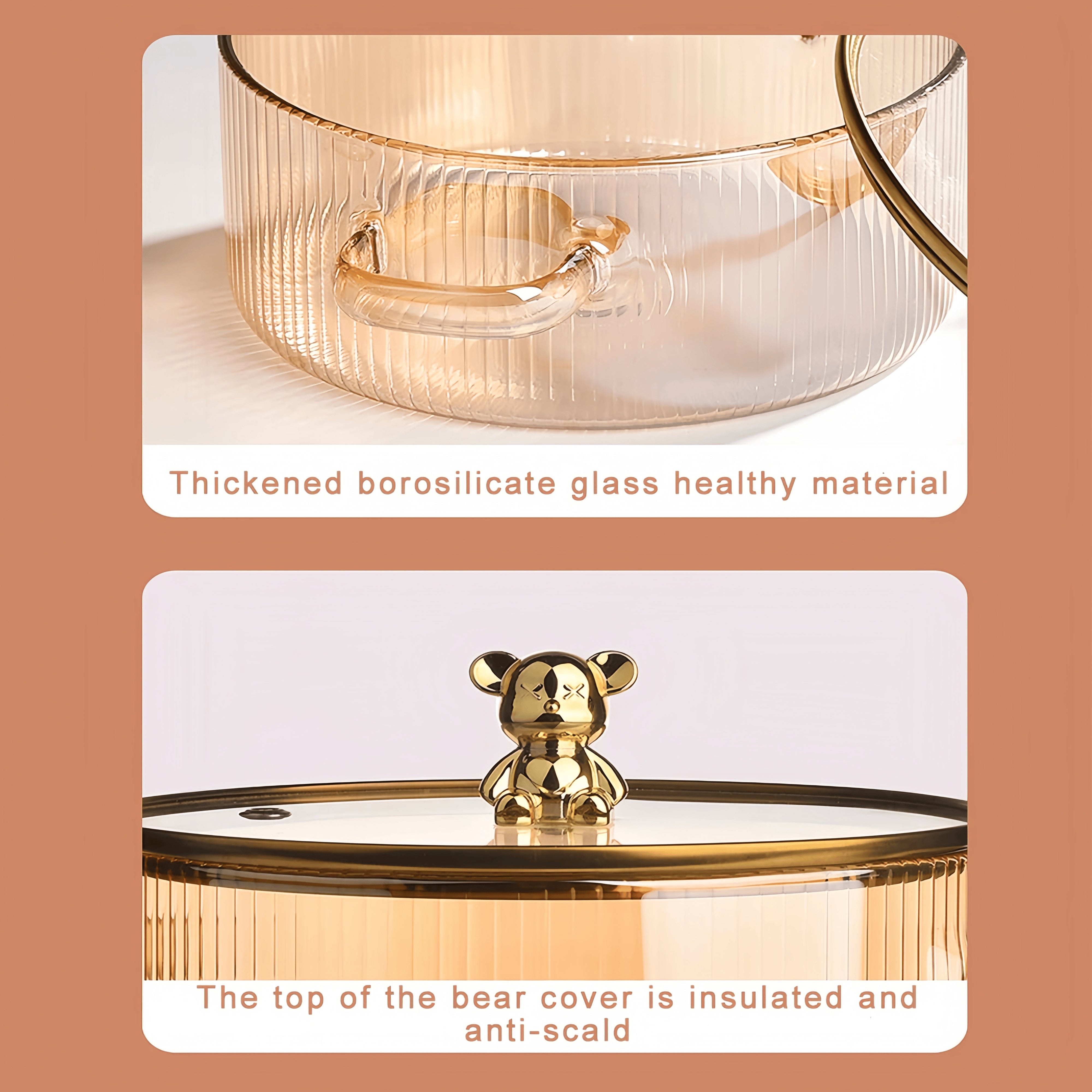 Fluted Borosilicate Glass Casserole with Gold Lid 1500ml