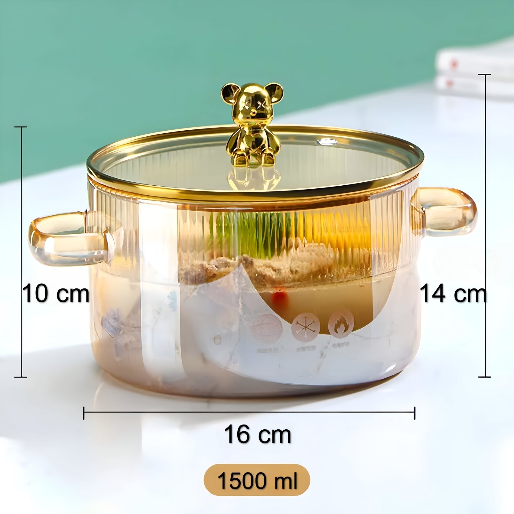 Fluted Borosilicate Glass Casserole with Gold Lid 1500ml
