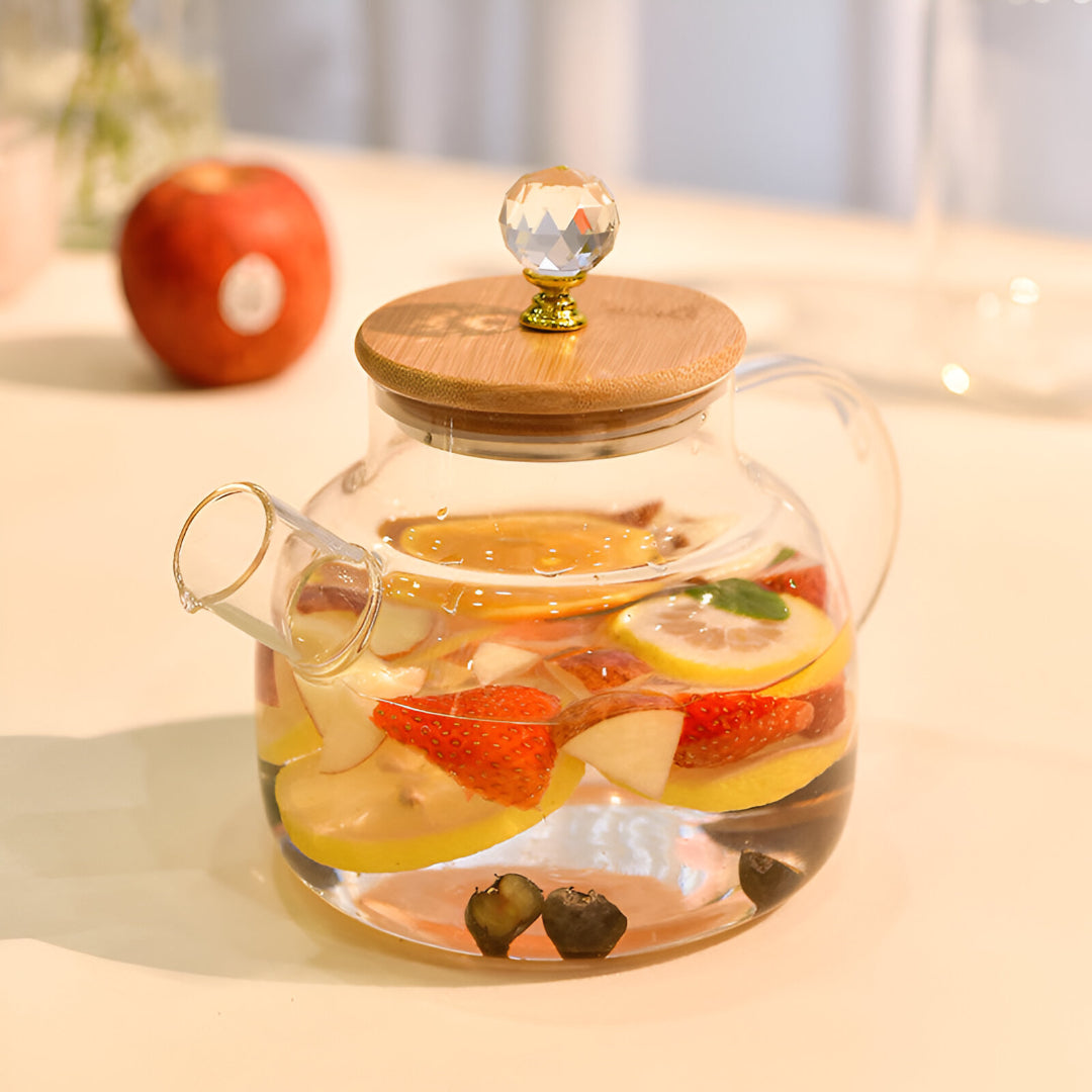Golden Glass Kettle with Wooden Crystal Lid 1000ml