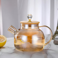 Golden Glass Kettle with Wooden Crystal Lid 1000ml