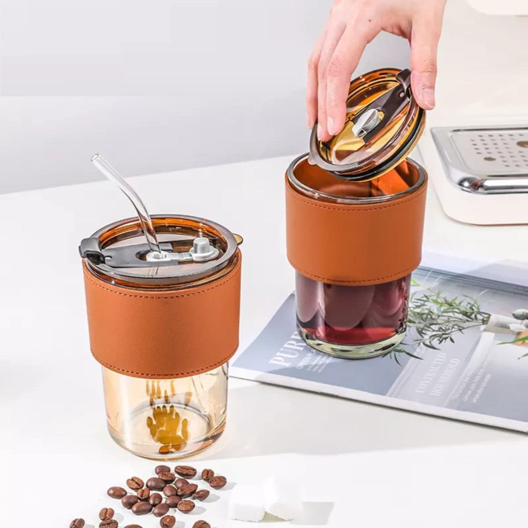 Glass Sipper with Leather sleeve 450ml Set of 2