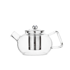 Round Borosilicate Glass Kettle 1000ml with Wide Spout & Stainless Steel Strainer