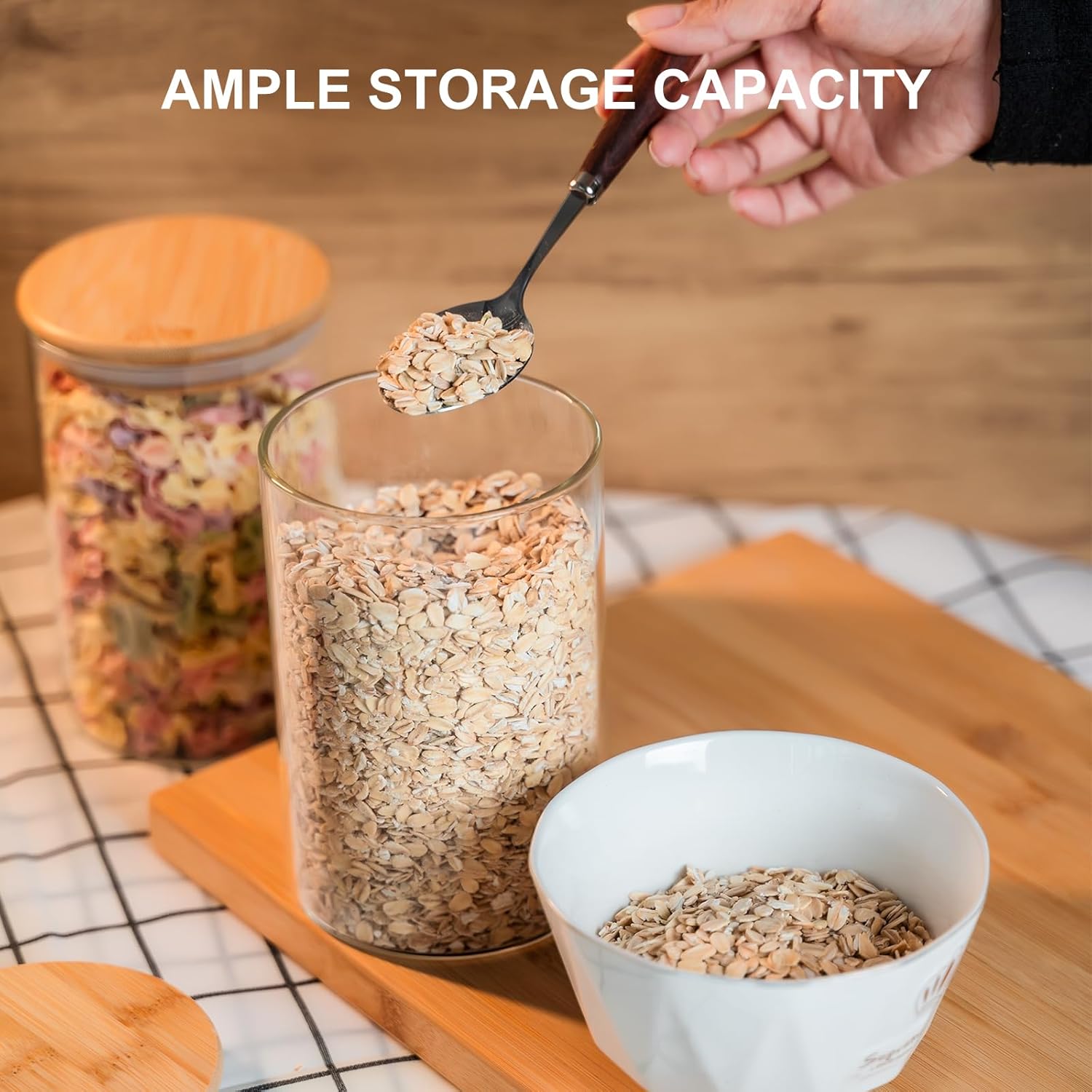 Round Glass Storage Jar with Wooden Lid 1050ml
