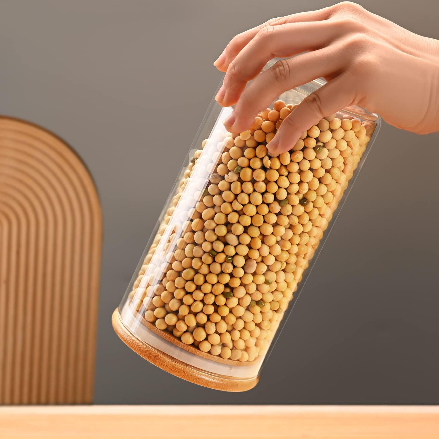 Round Glass Storage Jar with Wooden Lid 1400ml