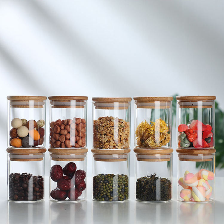 Round Glass Storage Jar with Wooden Lid 220ml