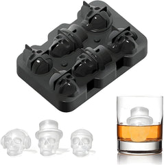 Silicone 3D Skull Ice Mould 6 Grid Tray with Lid