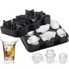 Silicone 3D Skull Ice Mould 6 Grid Tray with Lid