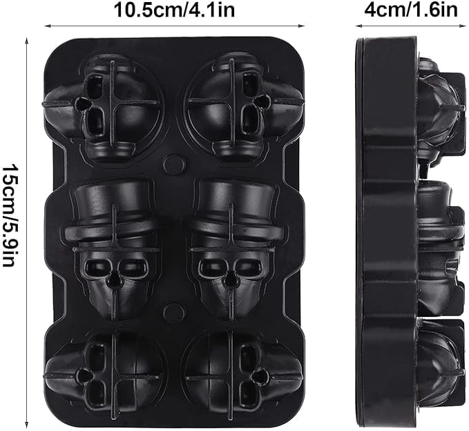 Silicone 3D Skull Ice Mould 6 Grid Tray with Lid