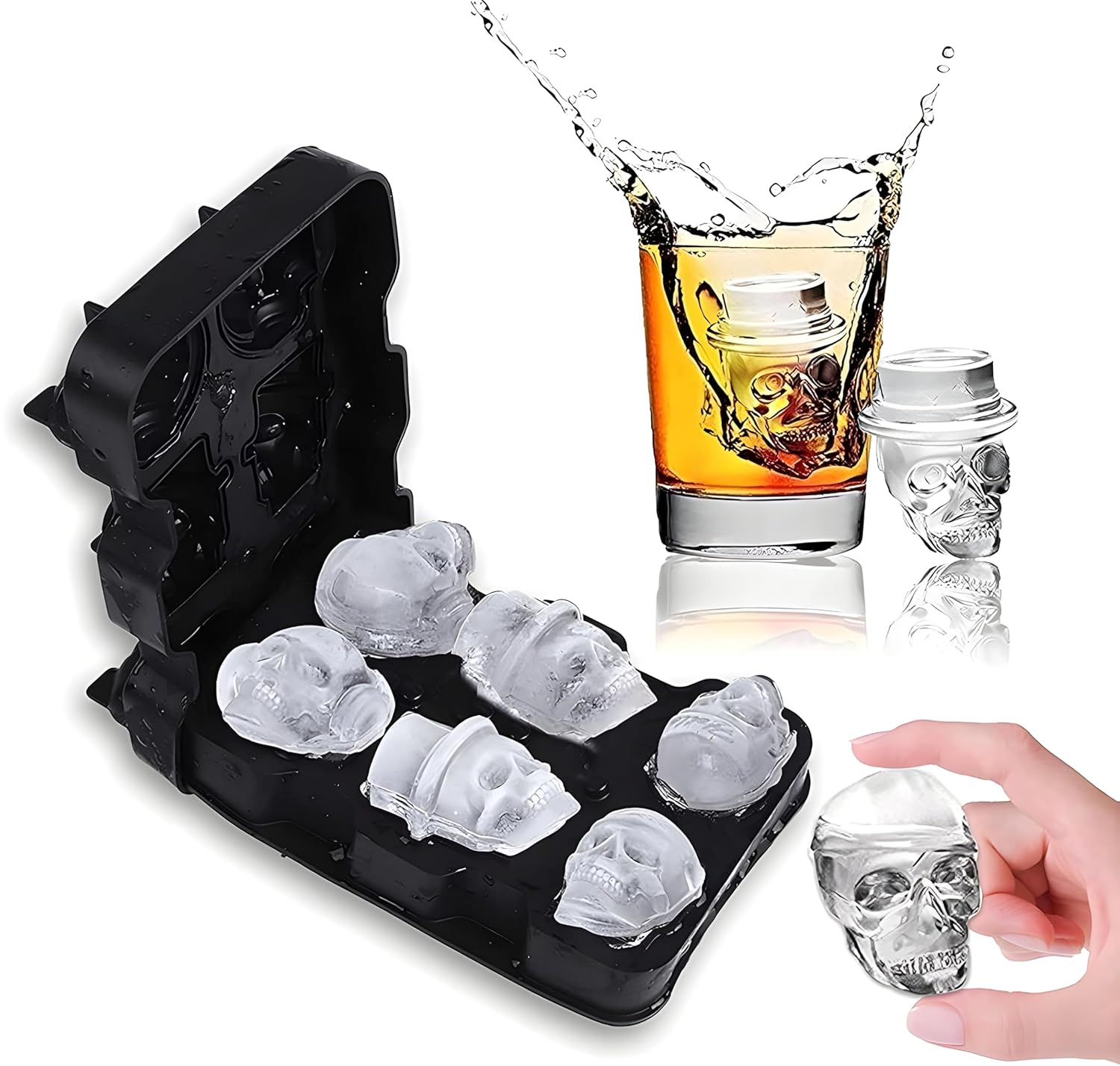 Silicone 3D Skull Ice Mould 6 Grid Tray with Lid