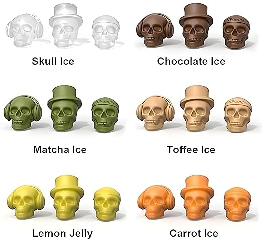 Silicone 3D Skull Ice Mould 6 Grid Tray with Lid