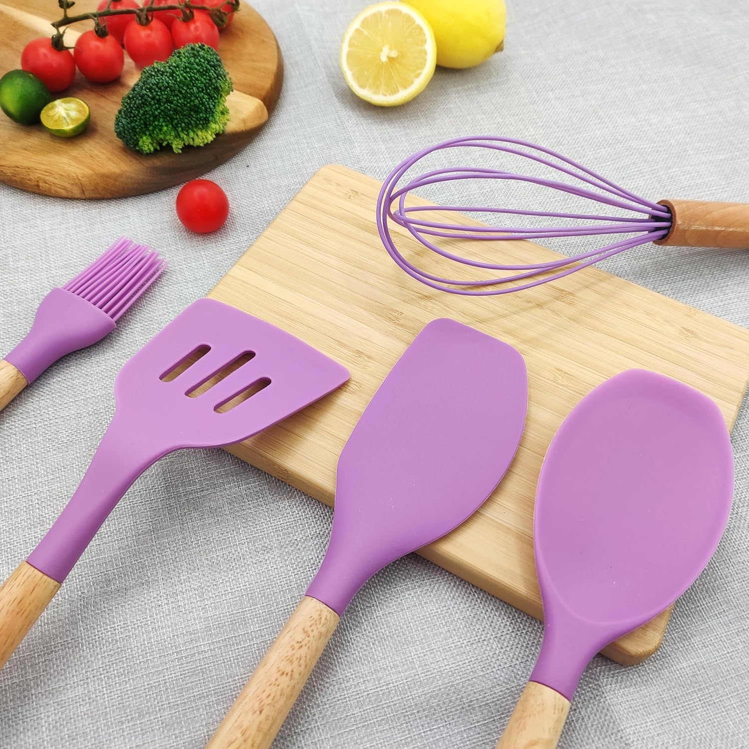 Silicone Wooden Spatula with stand Set of 11 pcs