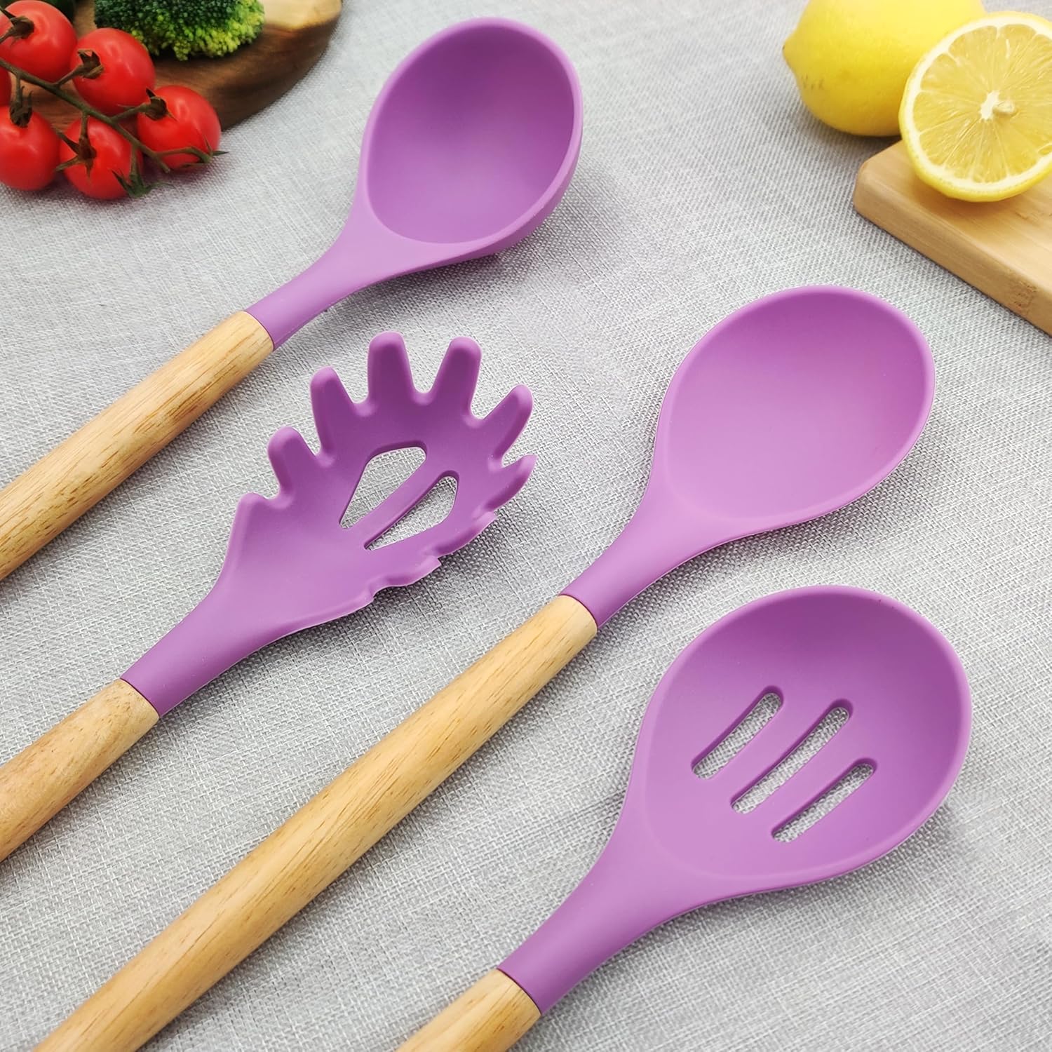 Silicone Wooden Spatula with stand Set of 11 pcs