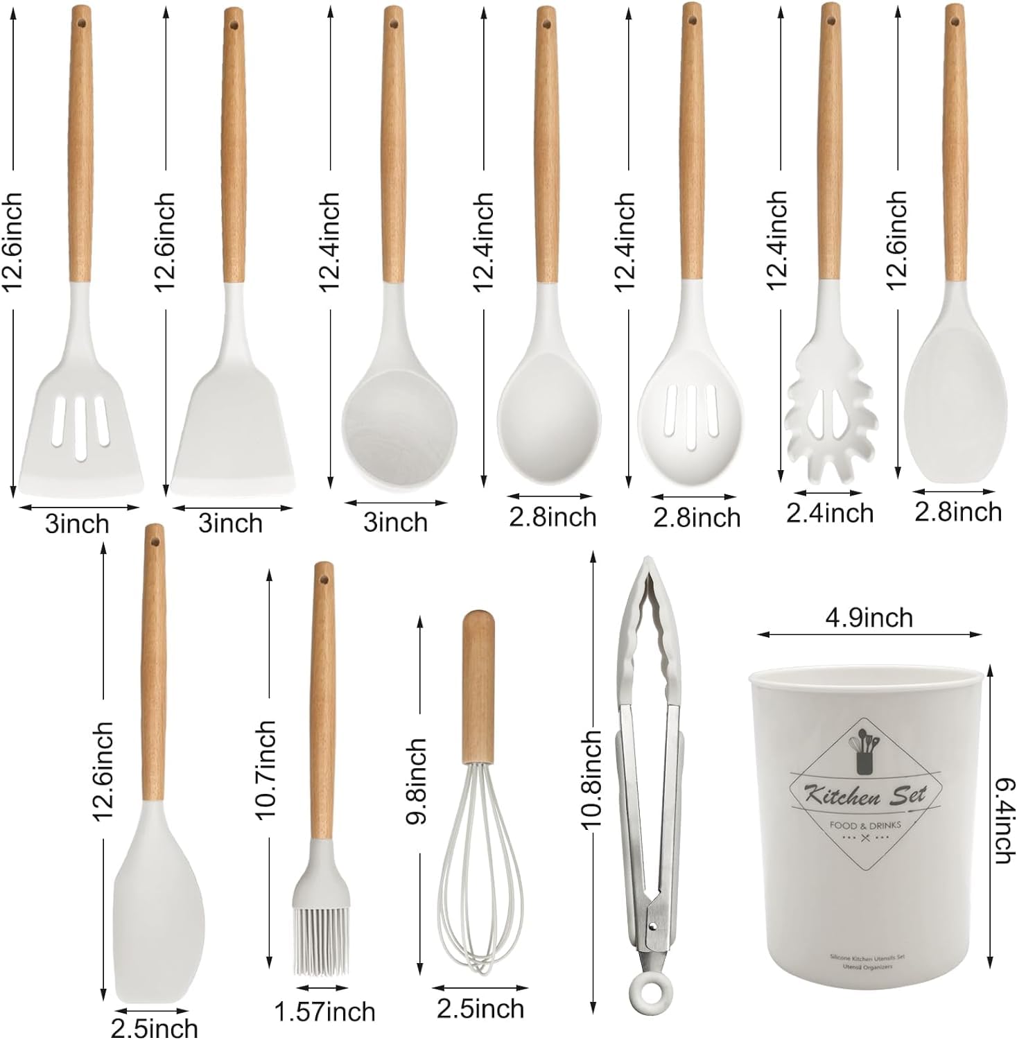 Silicone Wooden Spatula with stand Set of 11 pcs