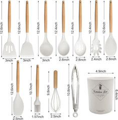 Silicone Wooden Spatula with stand Set of 11 pcs
