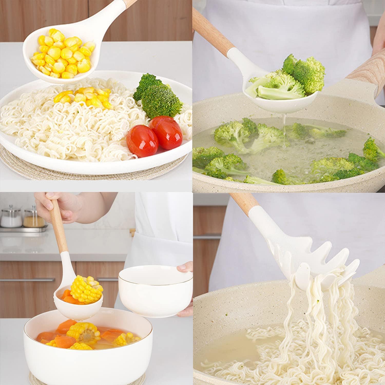 Silicone Wooden Spatula with stand Set of 11 pcs