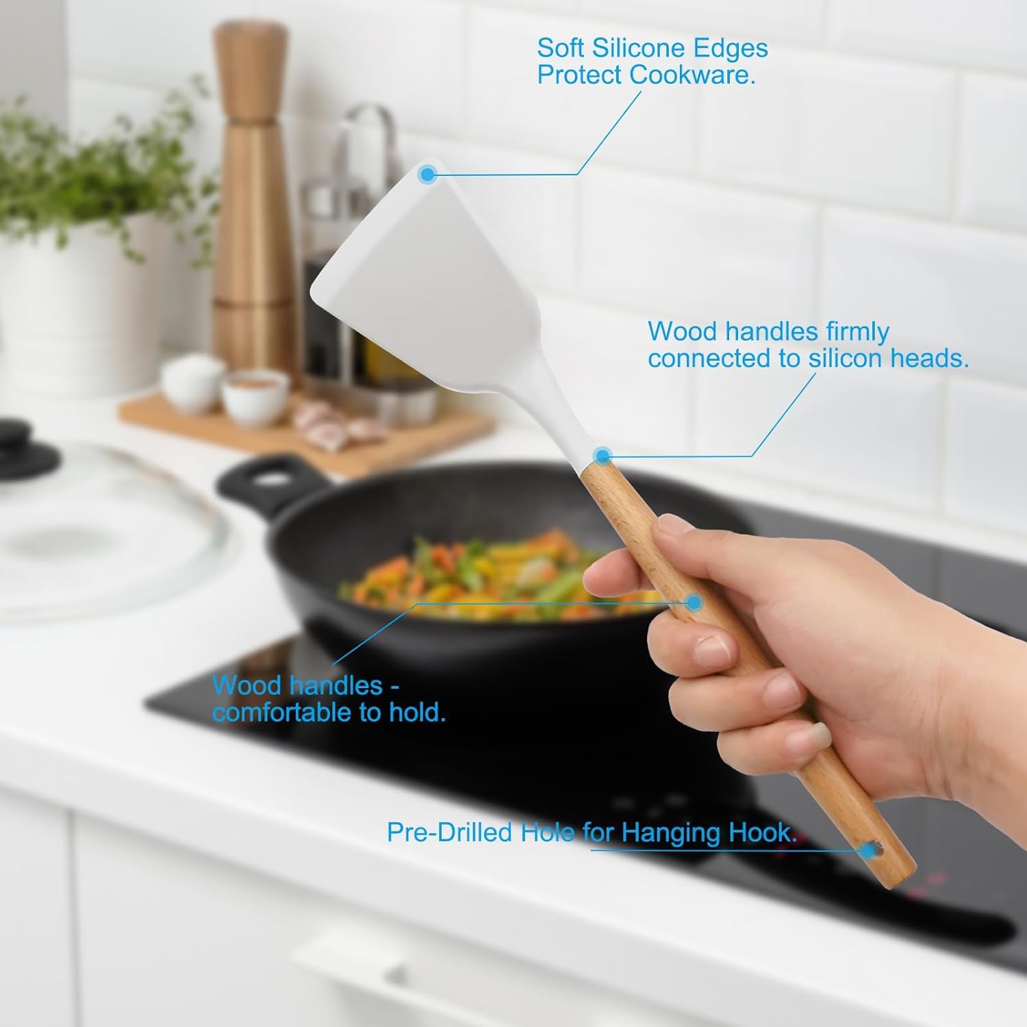 Silicone Wooden Spatula with stand Set of 11 pcs
