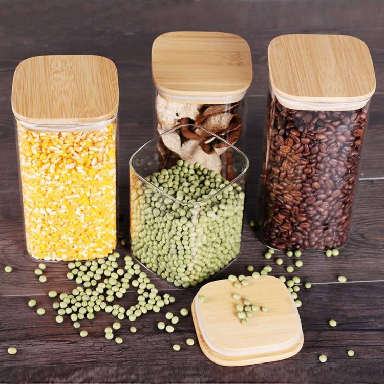 Square Glass Jar with Wooden Lid 1580ml