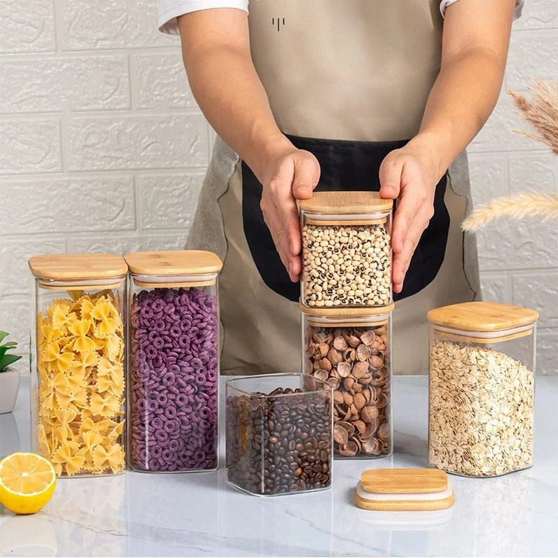 Square Glass Jar with Wooden Lid 1580ml