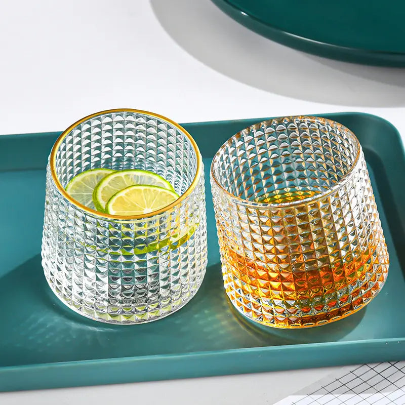 Crystal Rolling Diamond Glass with Gold line 165ml Set of 6
