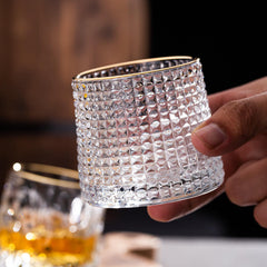 Crystal Rolling Diamond Glass with Gold line 165ml Set of 6