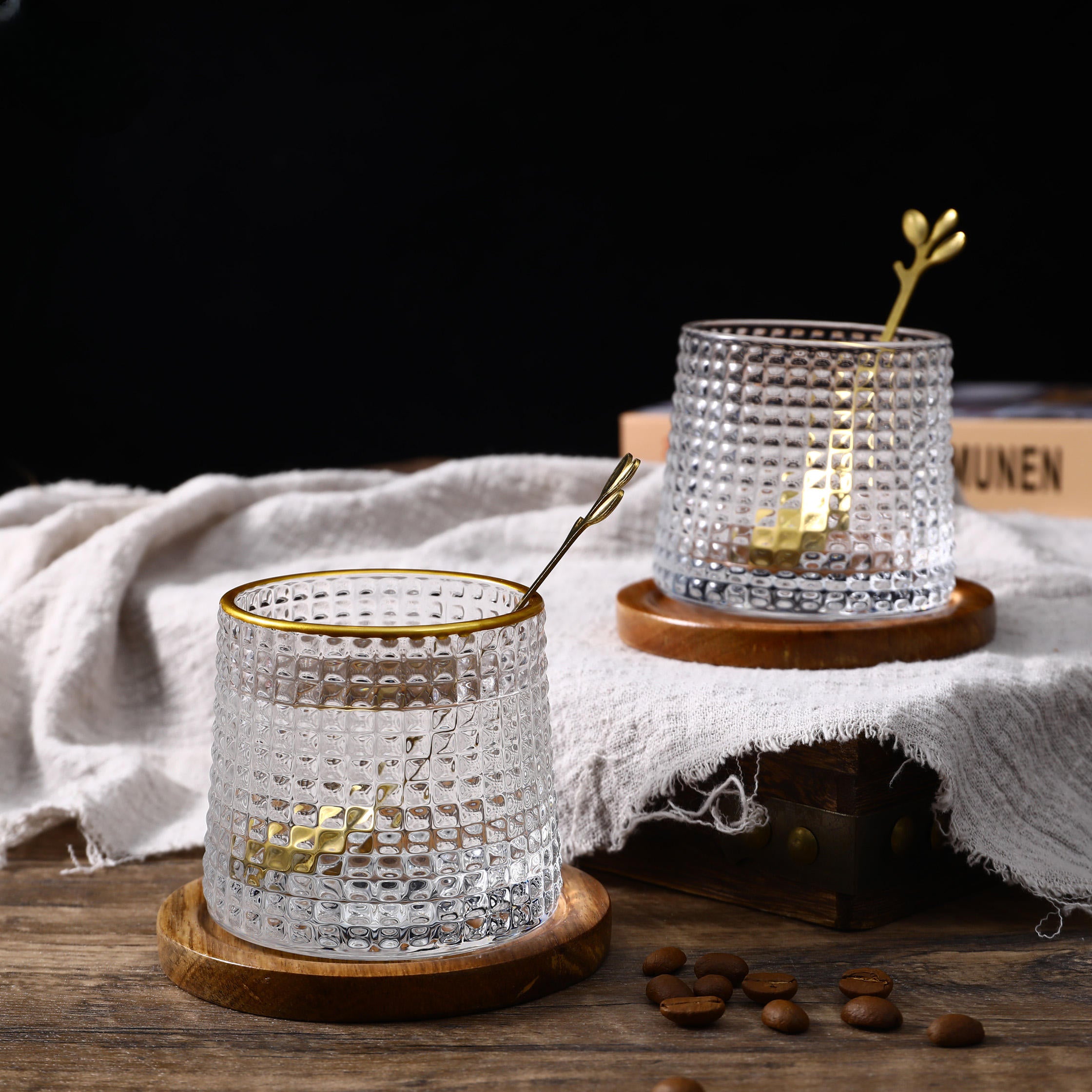 Crystal Rolling Diamond Glass with Gold line 165ml Set of 6