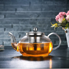 Round Borosilicate Glass Kettle with Stainless Steel Strainer 1000ml
