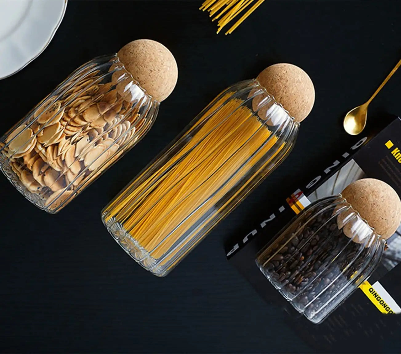 Glass Jar with Ball Cork Lid (S-500ml, M-700ml, L-1200ml) Set of 3